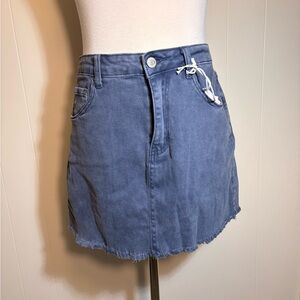 Zenana Outfitters Frayed Hem Mini Skirt - Indigo